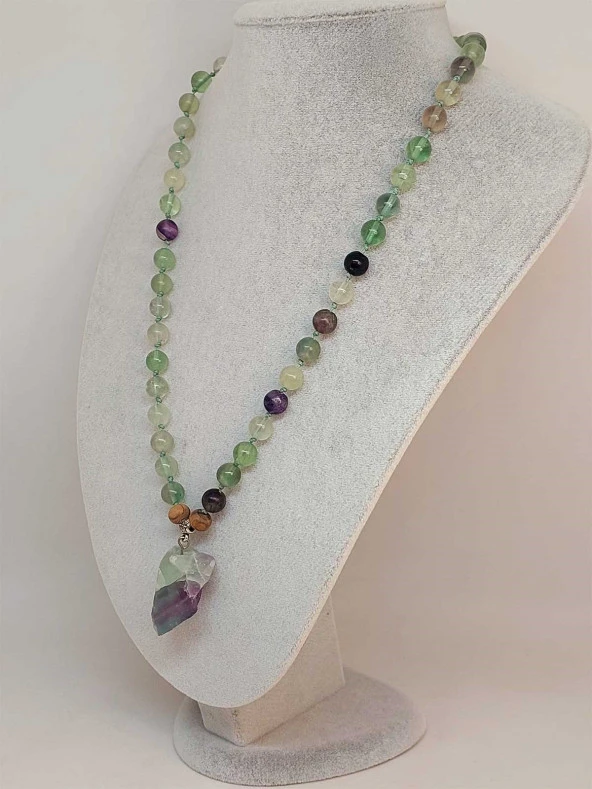 Florit Taşı Düğümlü Unisex Tasarım Kolye 8mm (45040) - Resim 5