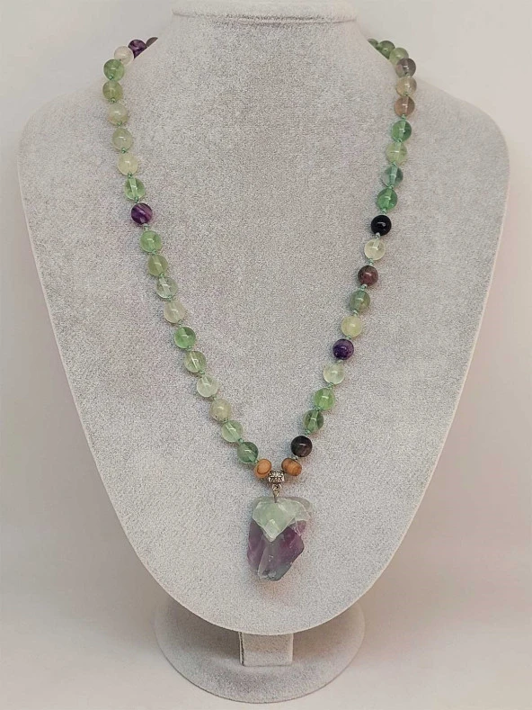 Florit Taşı Düğümlü Unisex Tasarım Kolye 8mm (45040) - Resim 2