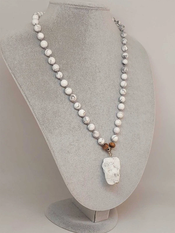 Havlit Taşı Düğümlü Unisex Tasarım Kolye 8mm (45045) - Resim 4