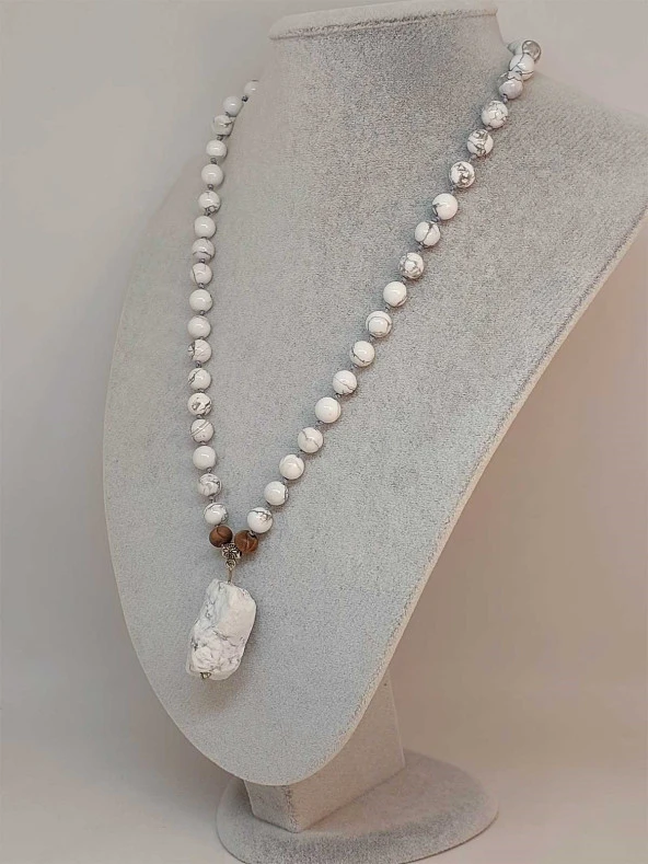 Havlit Taşı Düğümlü Unisex Tasarım Kolye 8mm (45045) - Resim 5