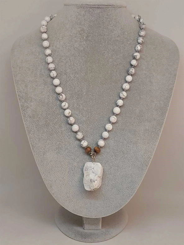 Havlit Taşı Düğümlü Unisex Tasarım Kolye 8mm (45045) - Resim 2