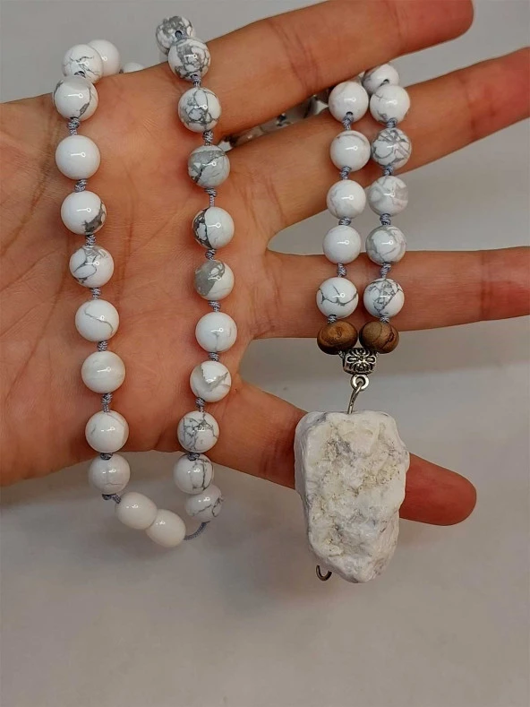 Havlit Taşı Düğümlü Unisex Tasarım Kolye 8mm (45045) - Resim 3