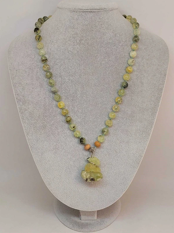 Prehnit Taşı Düğümlü Unisex Tasarım Kolye 8mm (45050) - Resim 2