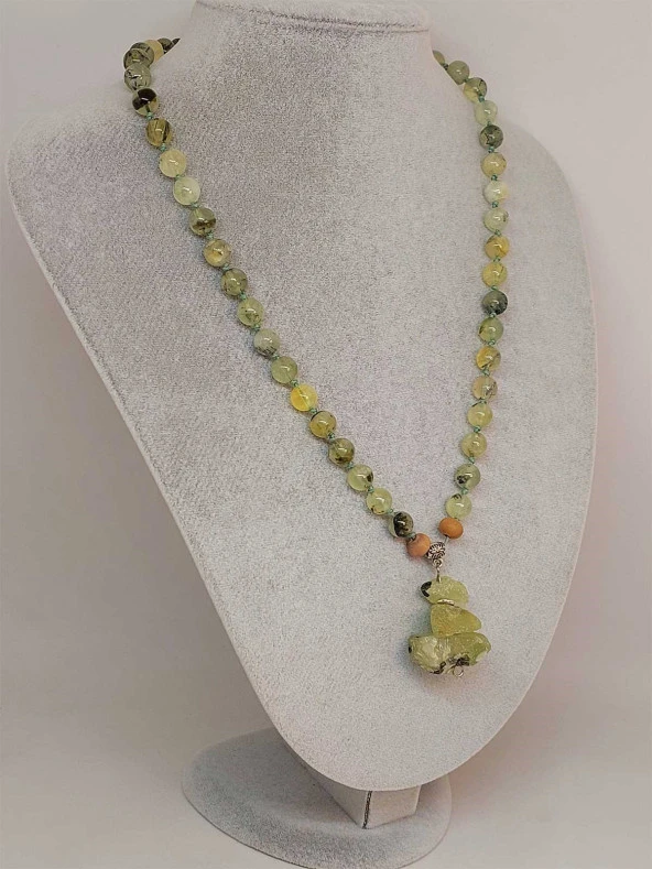 Prehnit Taşı Düğümlü Unisex Tasarım Kolye 8mm (45050) - Resim 4