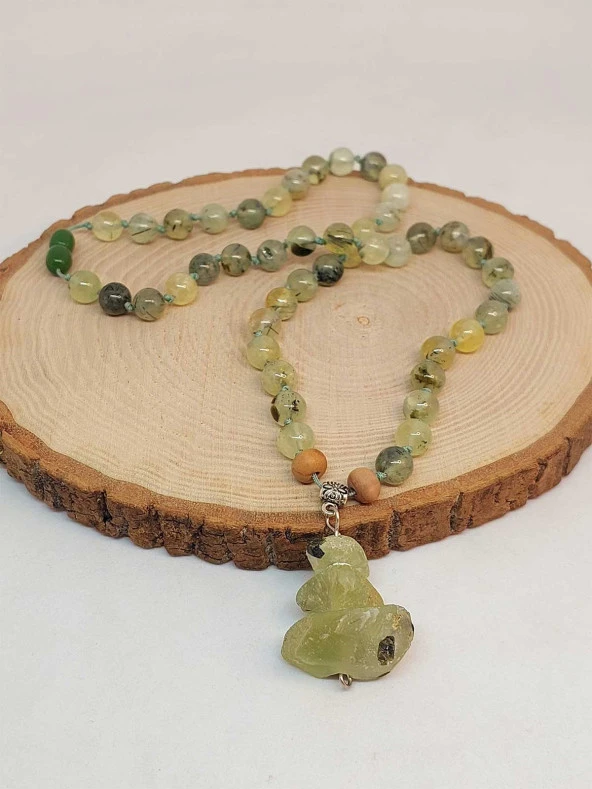 Prehnit Taşı Düğümlü Unisex Tasarım Kolye 8mm (45050) ürün görseli