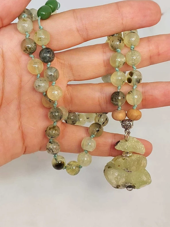 Prehnit Taşı Düğümlü Unisex Tasarım Kolye 8mm (45050) - Resim 3