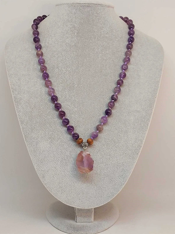 Ametist Taşı Düğümlü Unisex Tasarım Kolye 8mm (45055) - Resim 2