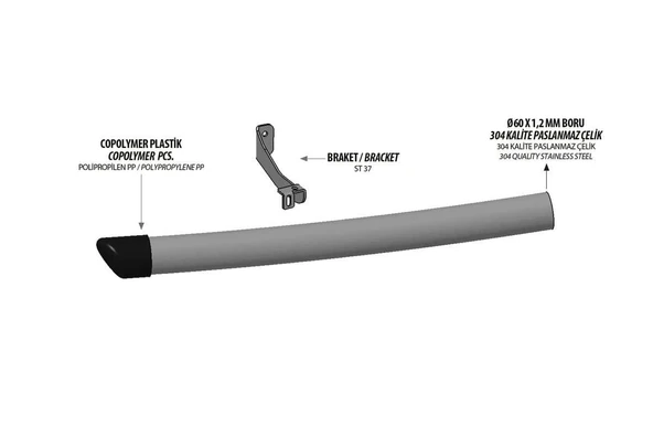 OMSA VW T5 Transporter Arka Koruma Krom Boru Çap:60 Plastik Kapak 2003-2023 Arası - 5