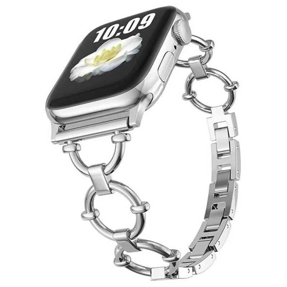 ​​​Apple Watch 40mm Uyumlu Halka Tasarım Taşlı Kasa Koruma Ve Metal Kordon