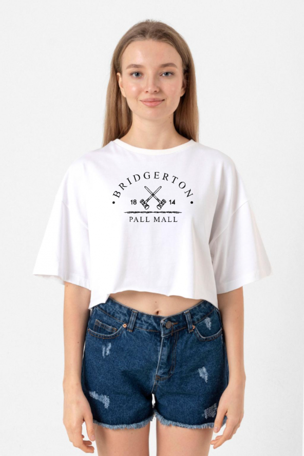 Bridgerton Pall Mall Logo Beyaz Kadın Crop Tshirt