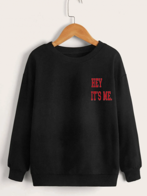 Çocuk Unisex Bisiklet Yaka Hey Its Me Baskılı Sweatshirt - Siyah