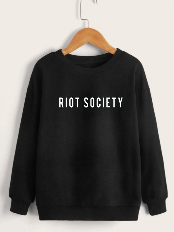 Çocuk Unisex Bisiklet Yaka Riot Society Baskılı Sweatshirt - Siyah