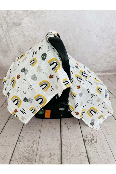 Renkli Gökkuşağı Fermuarlı Müslin Bezi Puset Örtüsü - Resim 2