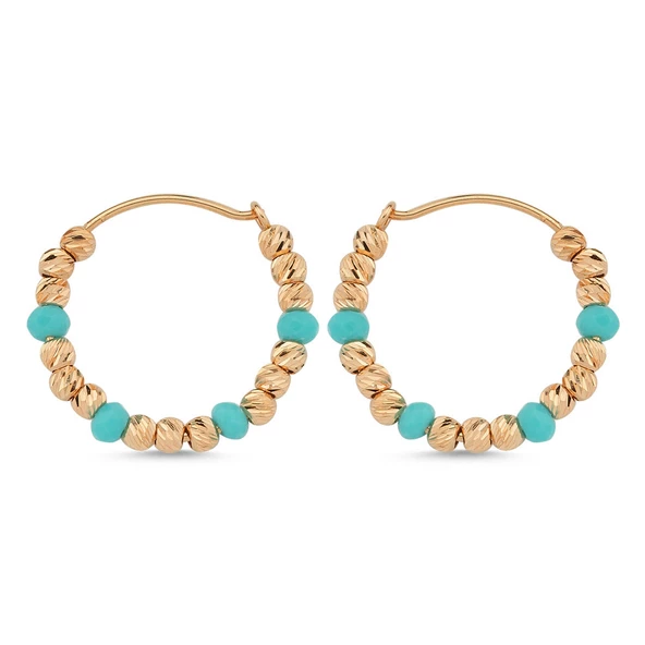 Dorikalı Altın Küpe Firuze Taşlı