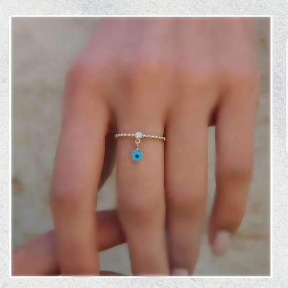 Nazar Boncuk'lu Altın Yüzük 14K Gold - Resim 3