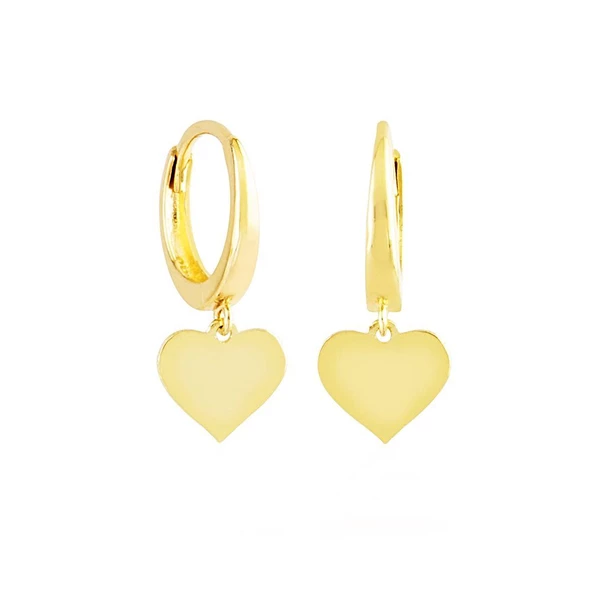 Sallantılı Altın Kalp Küpe 14K Gold Taşsız