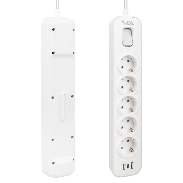 Vea VE-NOVA105U A Class 5 li Anahtarlı 1.5 Metre Grup Priz 2 Usb Li 4000 Watt 16 Amper Uzatma Kablosu - 6