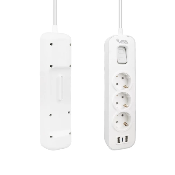 Vea VE-NOVA103U A Class 3'lü Anahtarlı 1.5 Metre Grup Priz Uzatma Kablosu 2 Usb Akım Korumalı Priz 4000 Watt 16 Amper - 2