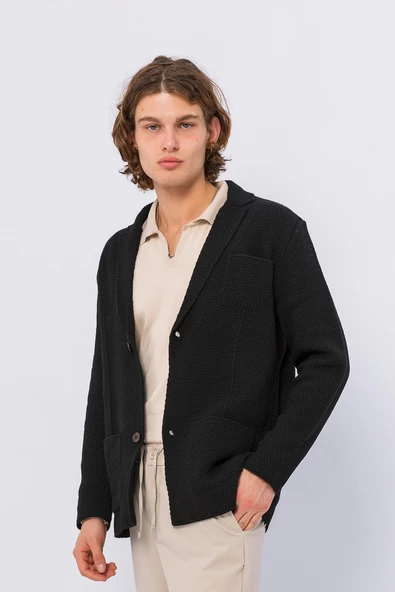 CEKMON Erkek Regular Fit Çok Cepli Düğmeli Astarsız Örme Sade Rahat Ceket - 4