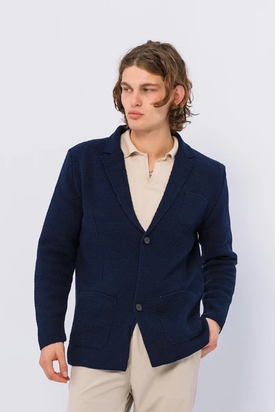 CEKMON Erkek Regular Fit Çok Cepli Düğmeli Astarsız Örme Sade Rahat Ceket - 8