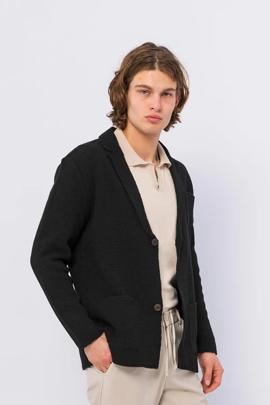 CEKMON Erkek Regular Fit Çok Cepli Düğmeli Astarsız Örme Sade Rahat Ceket - 5