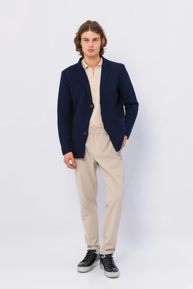 CEKMON Erkek Regular Fit Çok Cepli Düğmeli Astarsız Örme Sade Rahat Ceket - 7