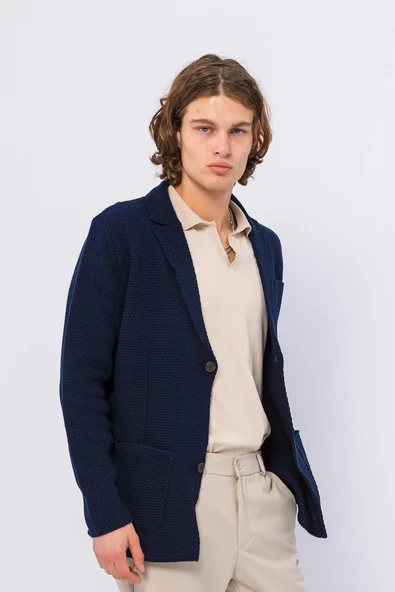 CEKMON Erkek Regular Fit Çok Cepli Düğmeli Astarsız Örme Sade Rahat Ceket - 12