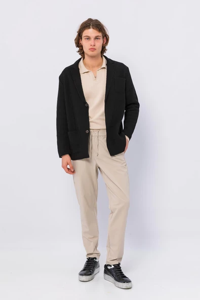 CEKMON Erkek Regular Fit Çok Cepli Düğmeli Astarsız Örme Sade Rahat Ceket