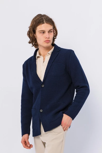 CEKMON Erkek Regular Fit Çok Cepli Düğmeli Astarsız Örme Sade Rahat Ceket - 9