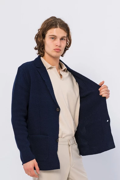 CEKMON Erkek Regular Fit Çok Cepli Düğmeli Astarsız Örme Sade Rahat Ceket - 11