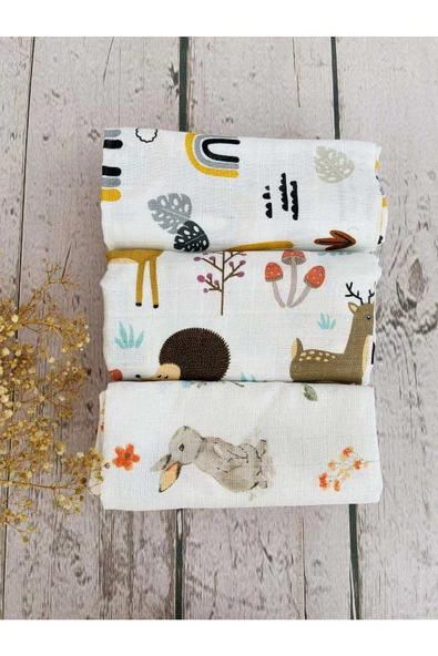 3 Adet 75x75 cm Çok Amaçlı Müslin Bezi Örtü Battaniye - Resim 4