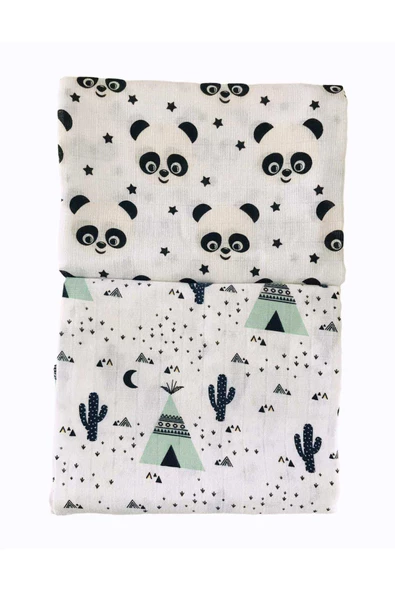 2 Adet 110x110 Çok Amaçlı Müslin Örtü - Resim 2