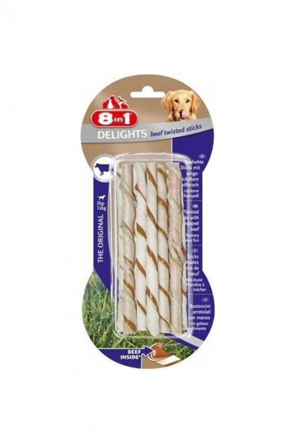 8 IN 1 Delights Bones Köpekler İçin Biftekli Twested Sticks 10lu