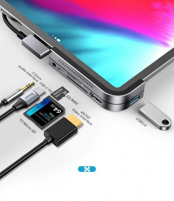 BASEUS Bend Angle No.7 HDMİ USB 3.0 USB 6in1 USB TYPE C Adaptör