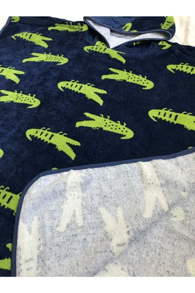 Timsah Unisex Mavi Sevimli Dinazor Yaş Plaj Havlusu - 2