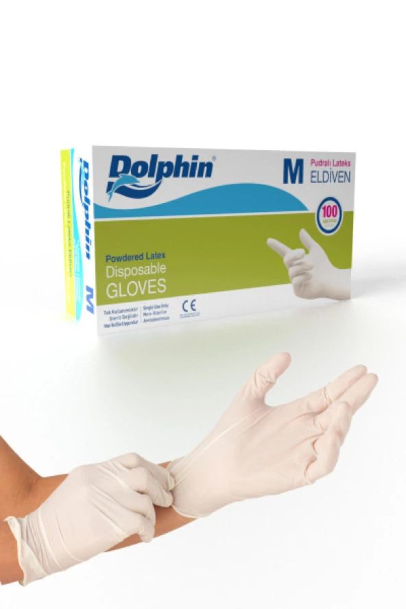 Dolphin Beyaz Lateks Eldiven Pudralı (M) 100lü Paket