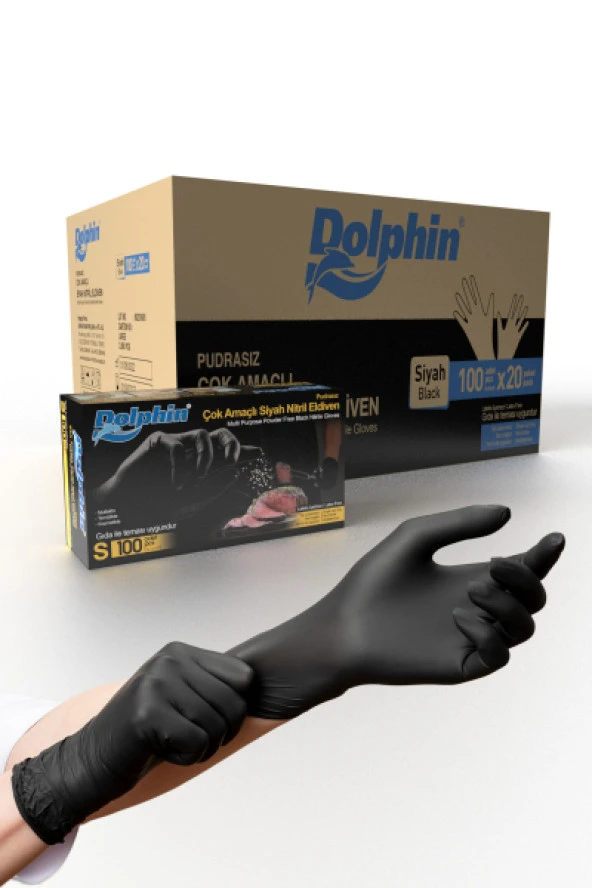 Dolphin Çok Amaçlı Siyah Nitril Eldiven (S) 20PK x 100lü Paket