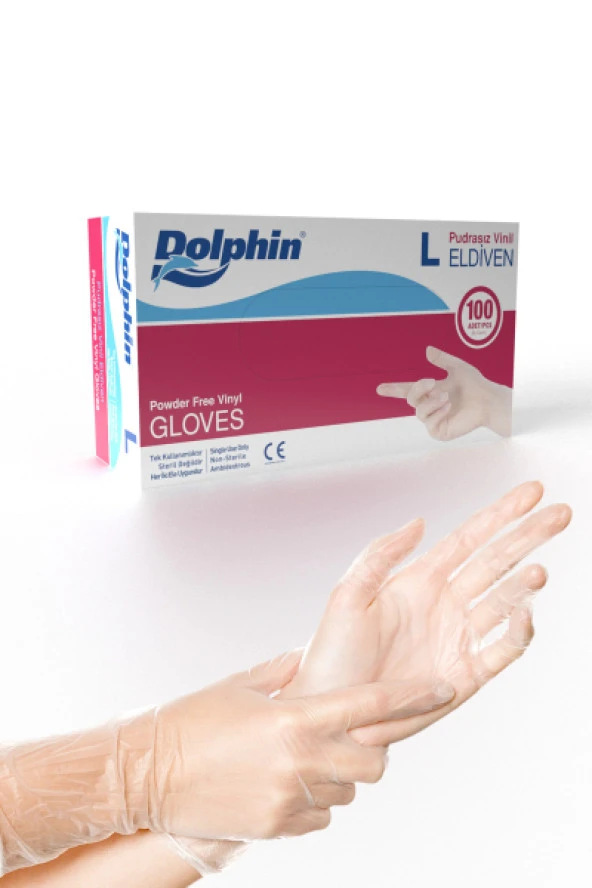 Dolphin Beyaz Vinil Eldiven Pudrasız (L) 100lü Paket