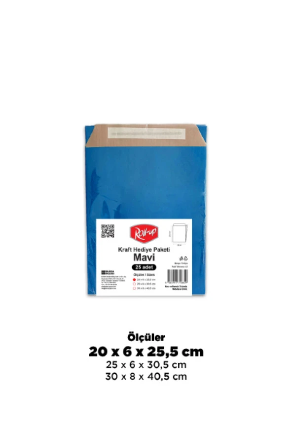 Roll-Up Kraft Hediye Paketi Mavi 20x6x25,5x4,5 25li