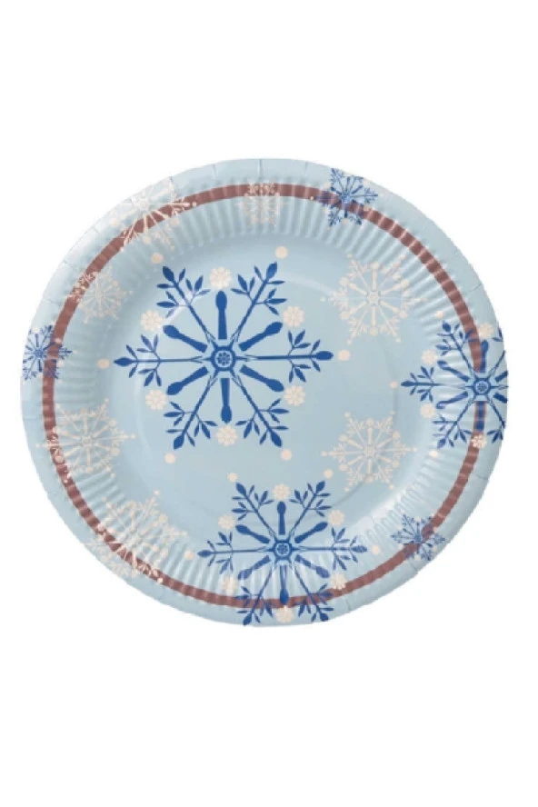 Kar Tanesi Desenli Mavi Karton Tabak 23cm 8li