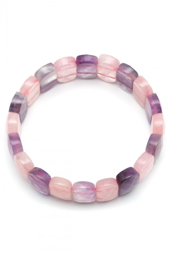 Ametist - Pembe Kuvars Doğal Taş Bileklik 10 x 20 mm Özel Kesim - Resim 2