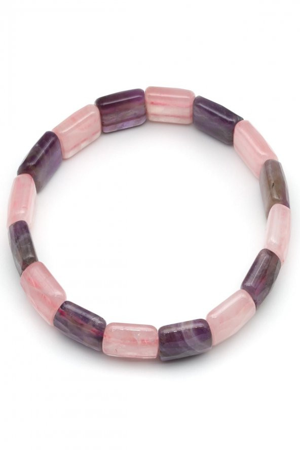 Ametist - Pembe Kuvars Doğal Taş Bileklik 13 x 15 mm Özel Kesim - Resim 2