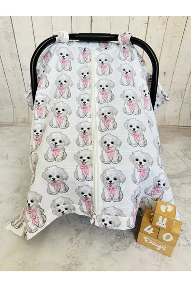 Sevimli Ponçik Müslin Bezi Puset Örtüsü Fermuarlı ürün görseli