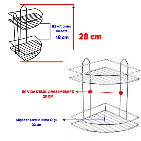 Oval Köşelik Small Banyo Krom 2 Katlı Şampuan Kese Sabun Duş Malzeme Estetik Köşe Raf Muhafaza - 2