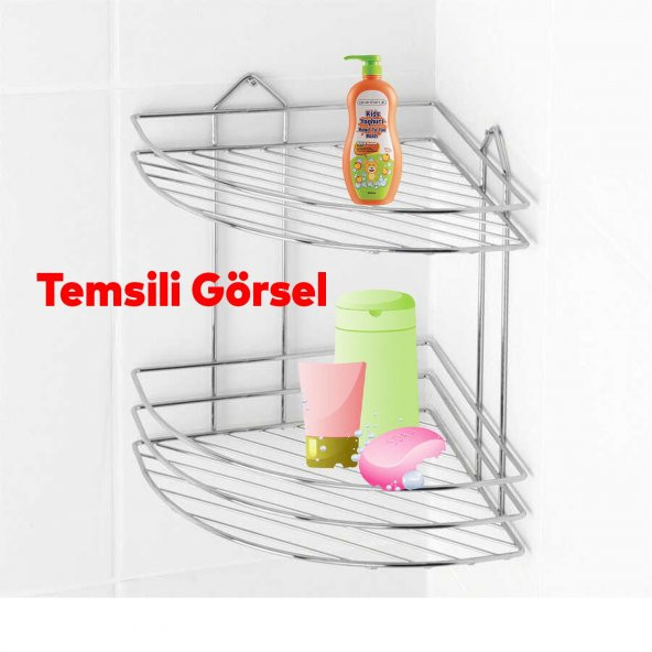Oval Köşelik Small Banyo Krom 2 Katlı Şampuan Kese Sabun Duş Malzeme Estetik Köşe Raf Muhafaza - 4
