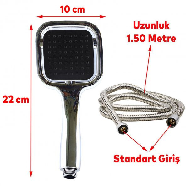Duş Seti Banyo Duş Başlığı Seti Fiskiyesi Telefonu Kare Başlık Metal Hortum Siyah - 2