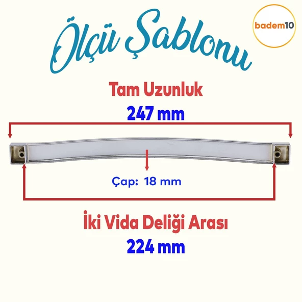 Akasya Mobilya Mutfak Dolabı Çekmece Dolap Kapak Kulpu Düz Metal Kulbu Kulpu 224 Mm Krom Kulpları - 2