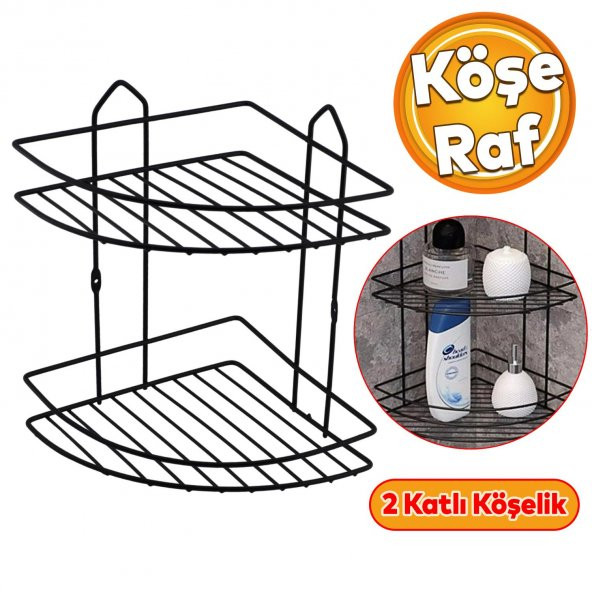 Small Banyo Oval Köşelik Siyah 2 Katlı Şampuan Kese Sabun Duş Malzeme Estetik Köşe Raf Muhafaza - 1