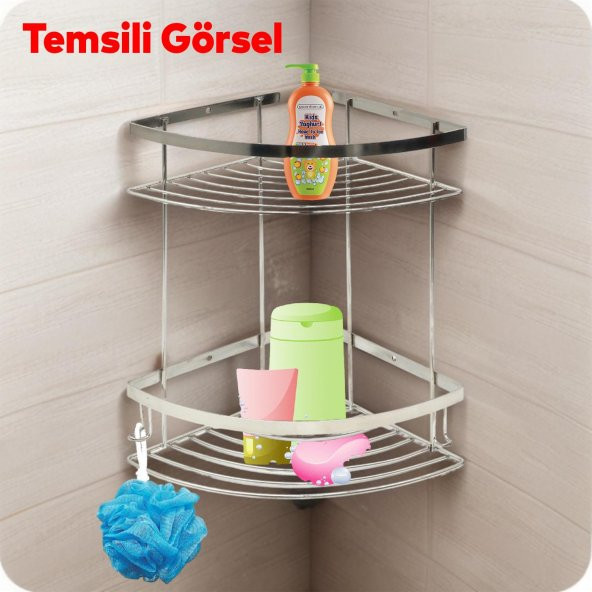 Köşelik Ilgaz Banyo Krom 2 Katlı Şampuan Askı Kese Sabun Duş Malzeme Estetik Köşe Raf Muhafaza - 2
