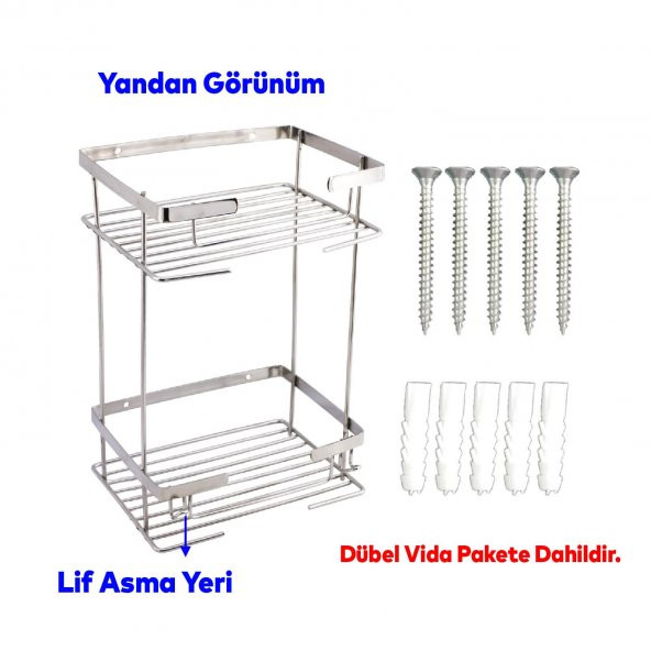 Kare Köşelik Ilgaz Banyo Köşe Raf Krom 2 Katlı Şampuan Askı Kese Sabun Duş Malzeme Estetik Muhafaza - 4